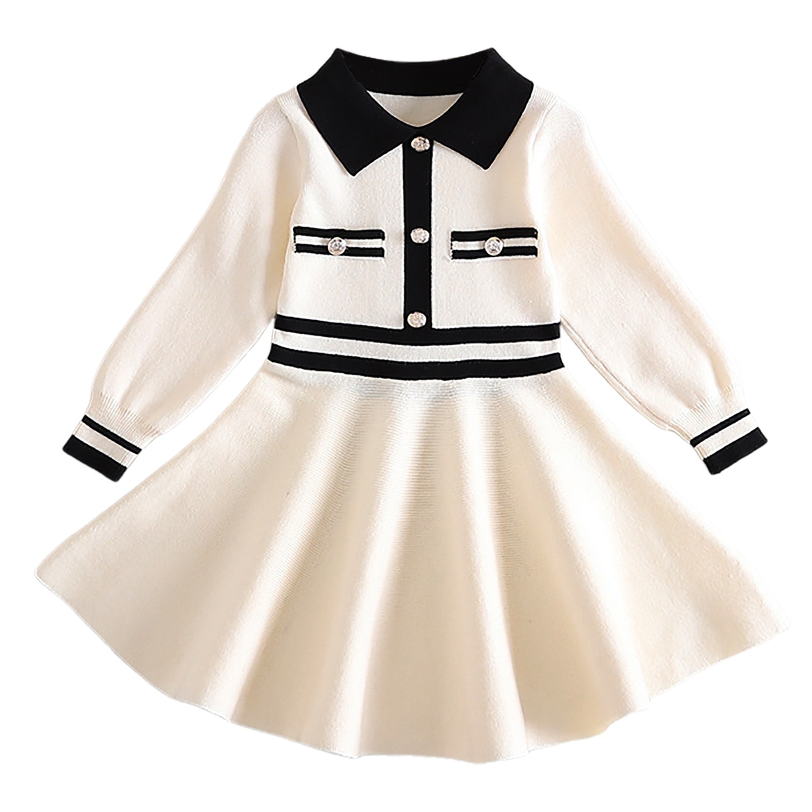 2DXuixsh Girls Dancewear Girls Knit Sweater Dress Long Sleeve Lapel