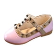 thumbnail image 1 of 2DXuixsh Girls Dress Shoes Leather Shoes Princess Flower Low Heels Party Wedding Prom Footwear Glitter Sequins Closed Toe Flower Girls Shoes Pink Size 8.5, 1 of 6