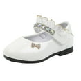 thumbnail image 1 of 2DXuixsh Girls' Leather Shoes Princess Flower Low Heels Party Wedding Prom Footwear Spring Fall Soft Sole Students Dance Shoes Fashion Flat Performance Shoes White Size 1, 1 of 1