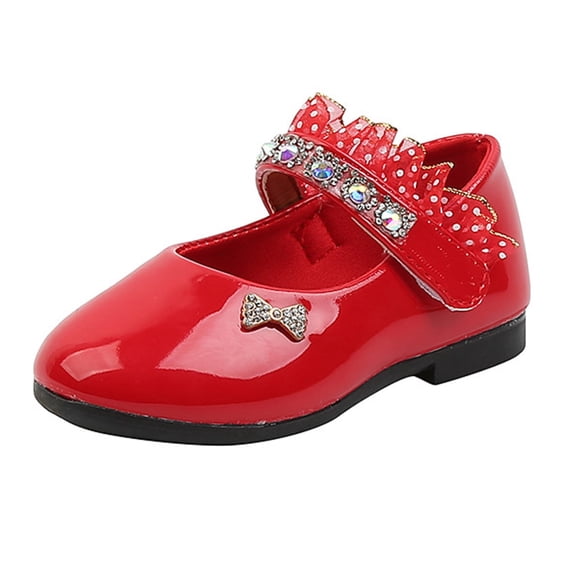 2DXuixsh Girls' Leather Shoes Princess Flower Low Heels Party Wedding Prom Footwear Spring Fall Soft Sole Students Dance Shoes Fashion Flat Performance Shoes Red Size 1.5