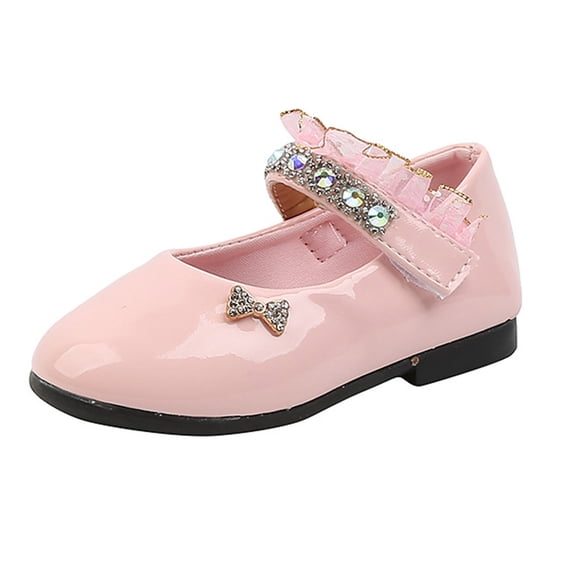 2DXuixsh Girls' Leather Shoes Princess Flower Low Heels Party Wedding Prom Footwear Spring Fall Soft Sole Students Dance Shoes Fashion Flat Performance Shoes Pink Size 13