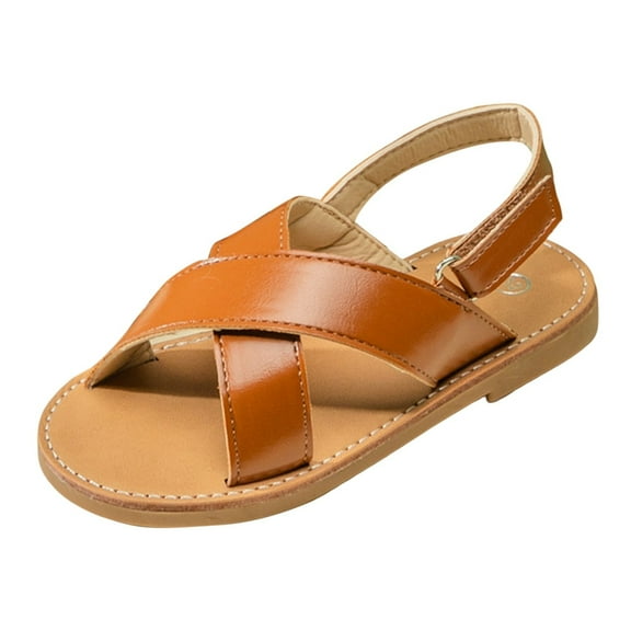 2DXuixsh Girls Sandals Soft Sole Open Toe Summer Beach Sandals Leather Flat Shoes Slip on Comfortable Open Toe Sandals Fashion Outdoor Beach Sandals Brown Size 12