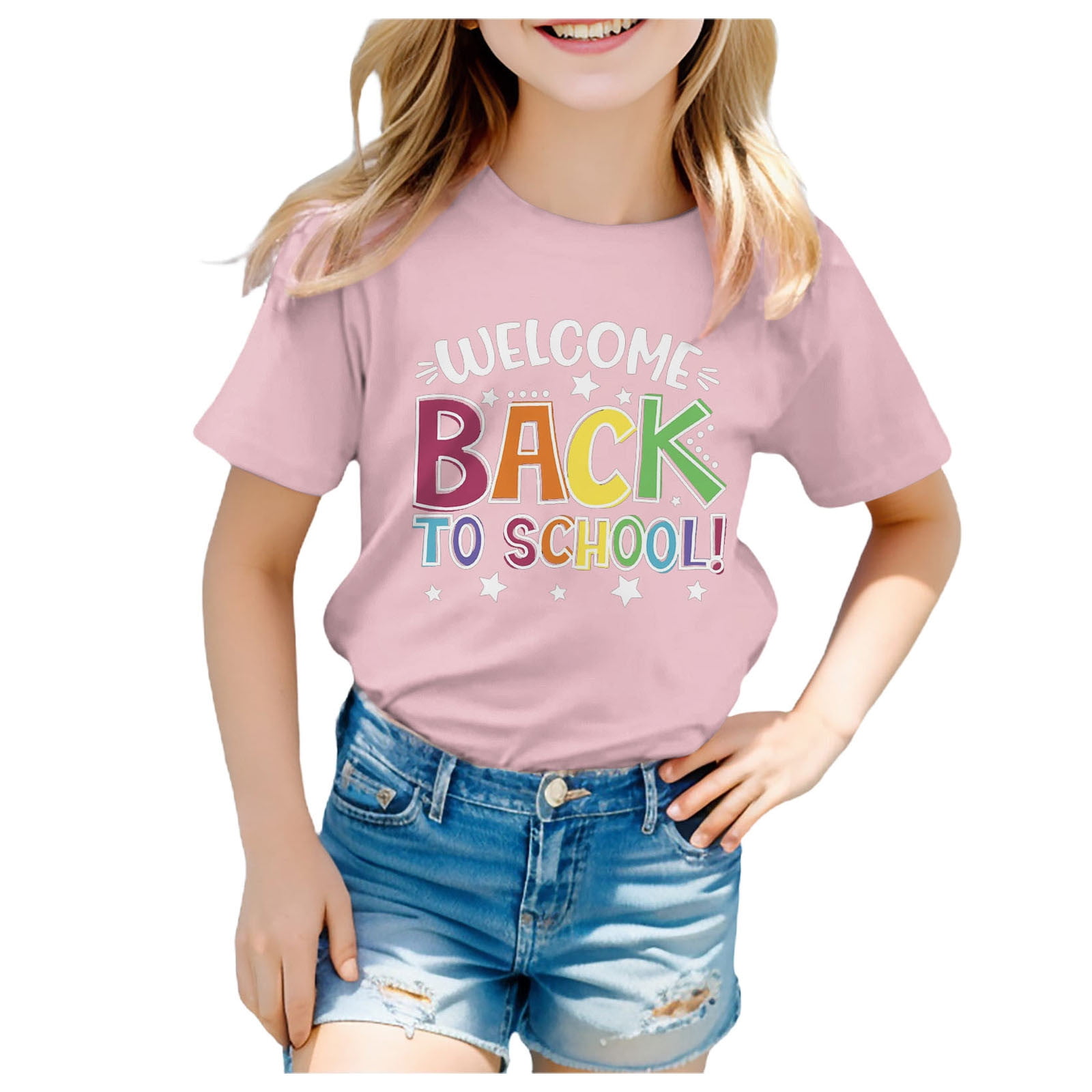 2DXuixsh Girls Shirts Girls Short Sleeve Tee Summer Sports Crewneck T