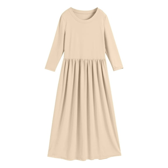 2DXuixsh Girls Size 10 Christmas Dress Toddler Girl Long Sleeve Scoop Neck Soild Loose Casual Daily Wear Long Maxi Princess Dress Big Girl Size 12 Dresses Khaki Size 80
