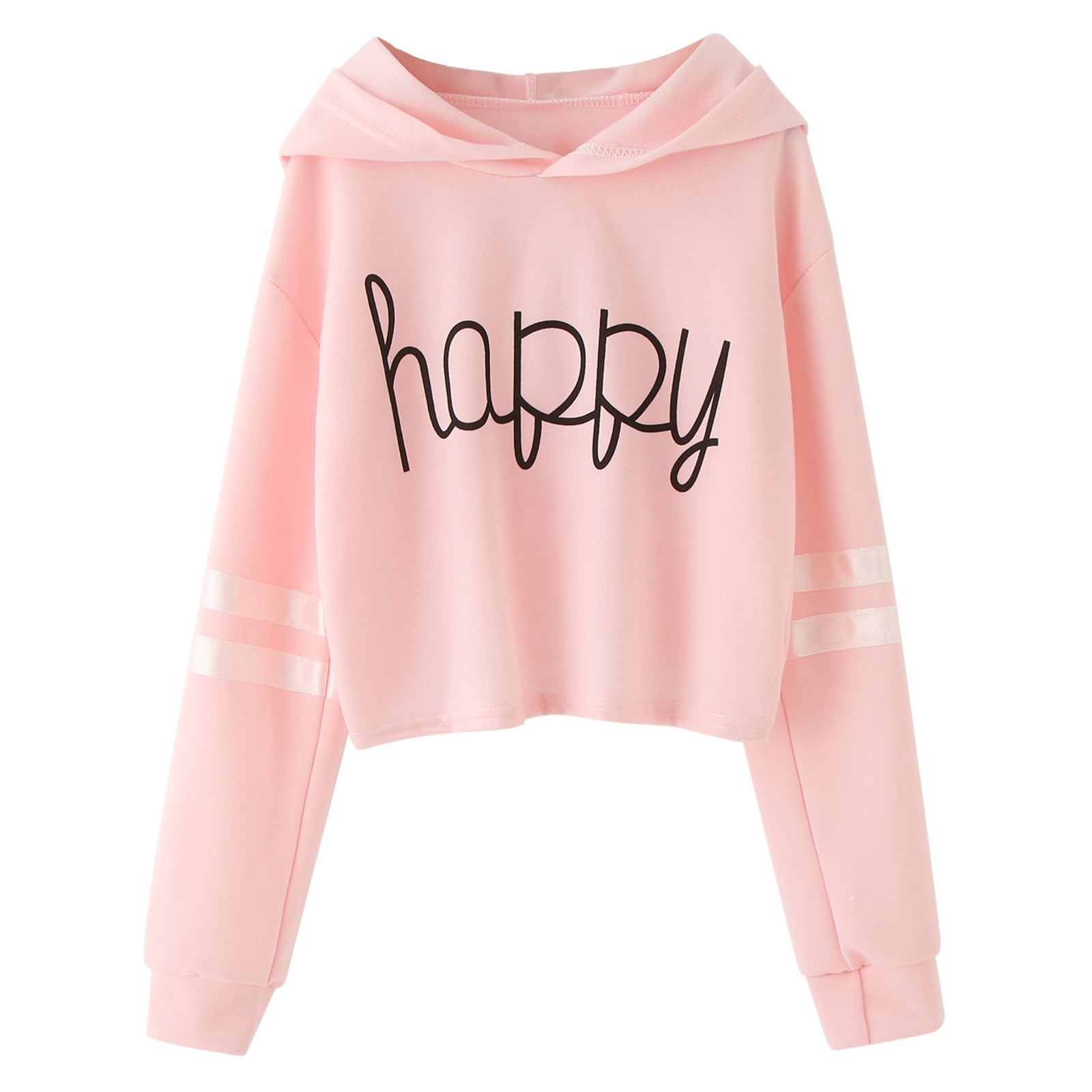 2DXuixsh Girls Size 8 Hoodie Girls Kids Casual Loose Active Full Sleeves Hoodies Sweatshirts Hooded Short Pullover Letter Print Striped Teen Crop Tops