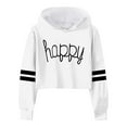 thumbnail image 1 of 2DXuixsh Girls Sweatshirts Relaxed Fit Girls Kids Sportswear Casual Loose Active Long Sleeves Hoodies Sweatshirts Hooded Short Pullover Letter Print Striped Crop Girls Tops White Size 130, 1 of 3
