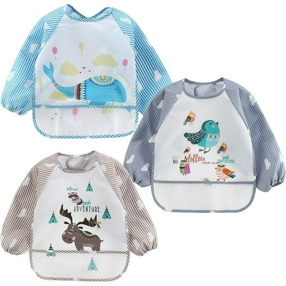 2DXuixsh Happy Parent Silicone Bib Cartoon 3Pcs Sleeve Soft Baby Long Waterproof Bib Boys Sleeved Bibs for Girls Baby Care Baby Announcement Bib Polyester Multicolor