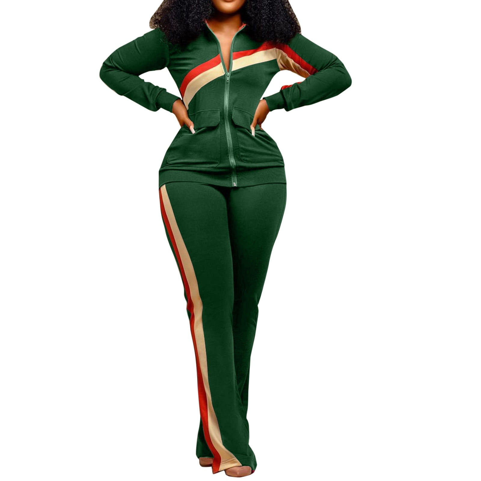 2DXuixsh Insulated Bib Women Clothes Sports Fashion Two Piece Pants Pocket Set Tracksuits Women s Clothing Sets Women s Nylon Pants for Women Polyester Green L Walmart