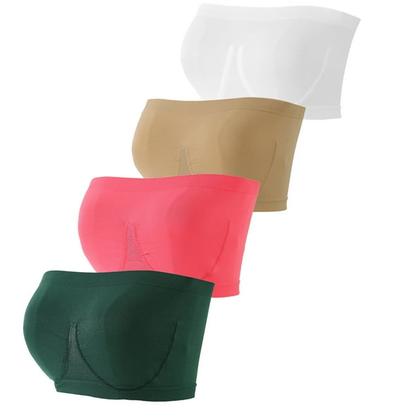 2DXuixsh Lace Yoke Tops for Women Long Sleeve 4 Pieces Sports Bras for Women Plus Size Strapless Bra Bandeau Padded Top Stretchy Yoga Fitness Bra Tube Top Elastic Spandex Multicolor L