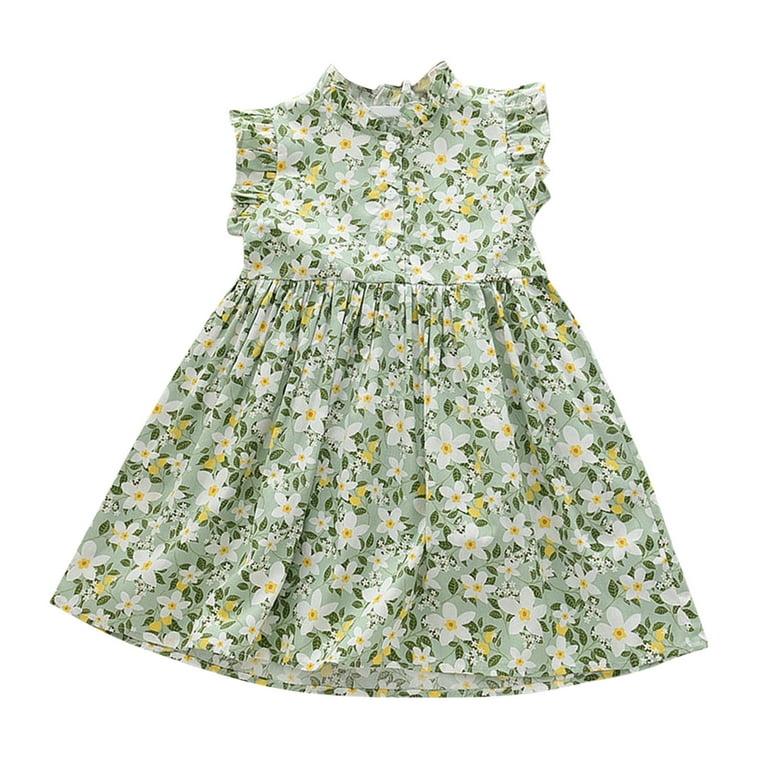 2DXuixsh Long Frocks for Girls 4 Years Toddler Kids Baby Girls Button Dress Floral Sleeveless A Line Ruffle Summer Sundress Princess Dresses Girl