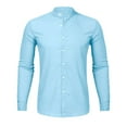 thumbnail image 1 of 2DXuixsh Long Sleeve Dressy Shirts Beach O Neck Casual Sleeve Men's Solid Top Blouse Fashion Long Button Men's Blouse Button Collar Fitted Dress Shirts for Men Blue Xl, 1 of 3