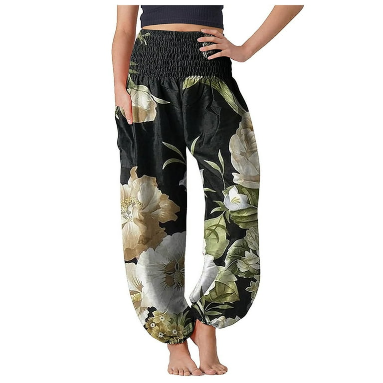 2DXuixsh Loose Yoga Pants for Women Petite Comfy Boho Pajama Pants Women's Yoga  Pants Loose Hippie Pants Boho Pajama Pants Top Look Workout Set Polyester  Black Xxl 