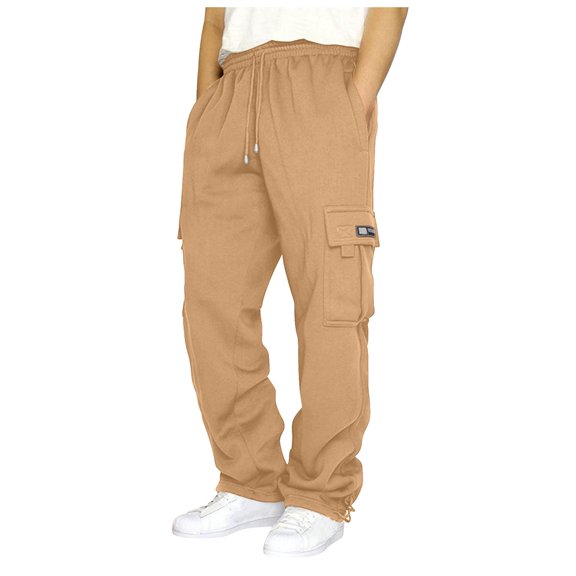 2DXuixsh Men's Joggers Pants Sports Leisure Trousers with Ankles Multiple Pockets Laces for Men's Loose Overalls Trousers Beige Size M