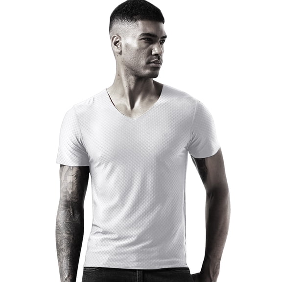 2DXuixsh Men's T Shirt Men Breathable Ice Silk T Shirt Top Short Sleeve Cultivate Fitness Movement Summer V Neck Short Sleeve Scoop Polyester White Xxxl