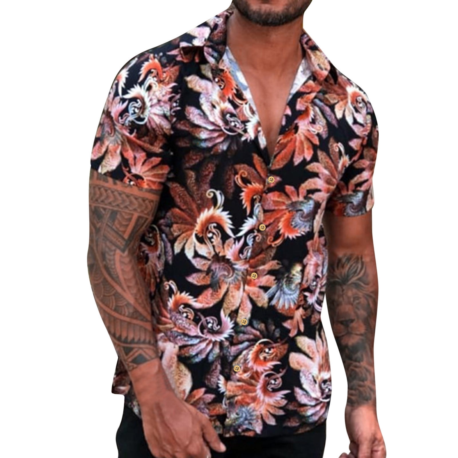 2DXuixsh Mens Shirts Mens Tee Shirt Mens Fashion and Leisure 3D Digital  Printing Buckle Lapel Short Sleeve Shirt Top Tech Long Sleeve Shirts for  Men