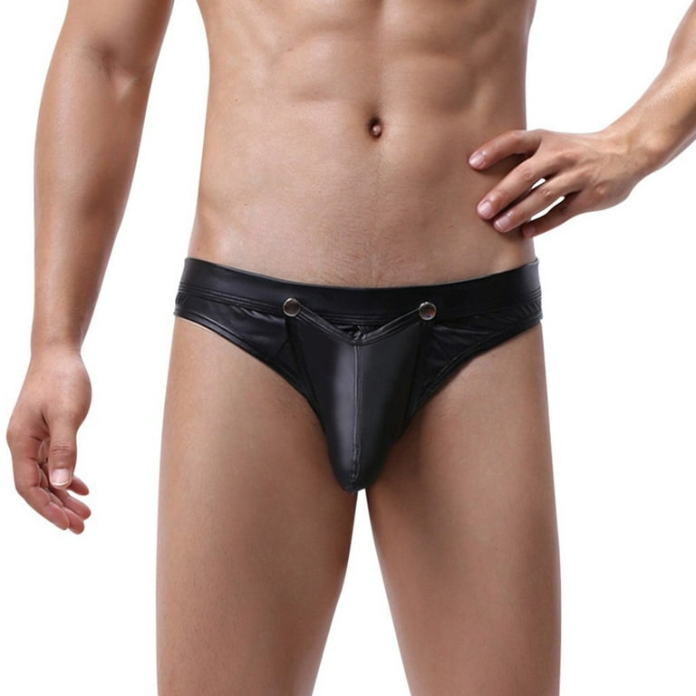 2DXuixsh N2N Briefs Men's Low Waisted Opening Imitation Leather Underwear  Comfortable Underwear and One Underwear Men Briefs Long Polyester Black M