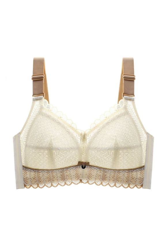 Padded Bra No Underwire Underwear for Women Push Up Adjustable Bra Tube Top Sagging Plus Size No Wire Full Cup Lift Underwear Bro Polyester Beige 40D