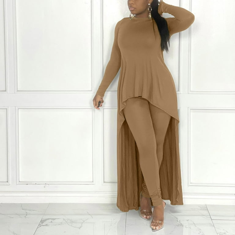 2DXuixsh Pant Suits for Women Dressy Wedding Guest Fall Winter Women Stretchy Wear 2022 Solid Color 2 Piece Top and Pants Set Ladies Casual Two Outfits Pant Suits for Women Plus Size