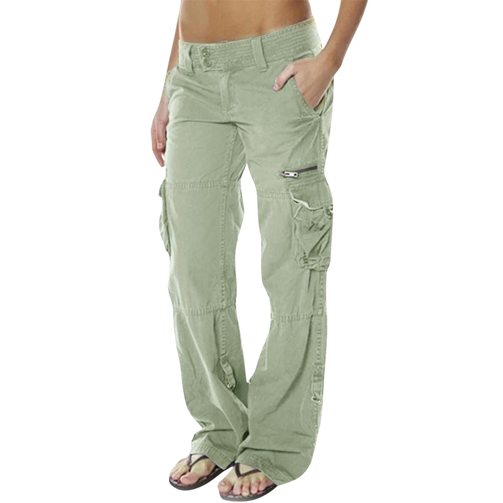 High Waist Cargo Pants Casual Solid Cropped Pants Pockets - Temu