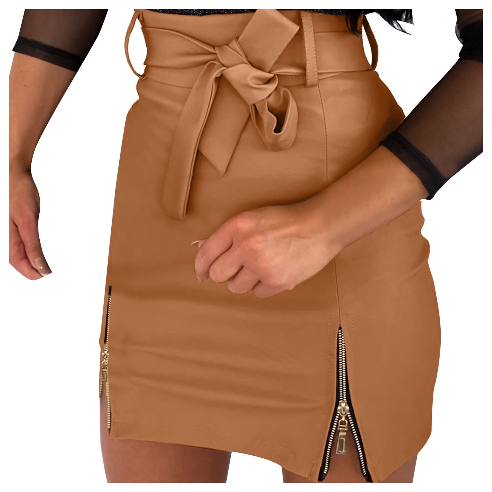 2DXuixsh Plus Size Skirts for Women 3X Women Leather Skirts High Waist Mini Skirt A Line Pu Mini Zipper Skirt Streetwear Striped Skirts for Women Midi Length Polyester Khaki M Walmart