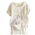 thumbnail image 1 of 2DXuixsh Shirts Fashion Womens Casual Loose Button Linen Plus Size Daily Boho Tanic T Shirt Blouse Tops Womens Shirts Dressy Casual Beige S, 1 of 3