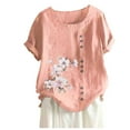 thumbnail image 1 of 2DXuixsh Shirts Fashion Womens Casual Loose Button Linen Plus Size Daily Boho Tanic T Shirt Blouse Tops Womens Shirts Dressy Casual Pink M, 1 of 3