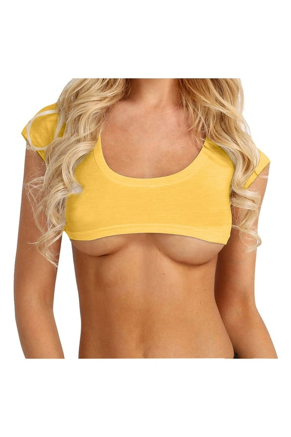Shirts Relaxed Fit Women's Low Cut Short Tank Top T Shirt Sexy Wrap Crop Top Dressy Casual Workout Clothes for Women Yoga Top Blouses Shirts Tee Yellow Size M