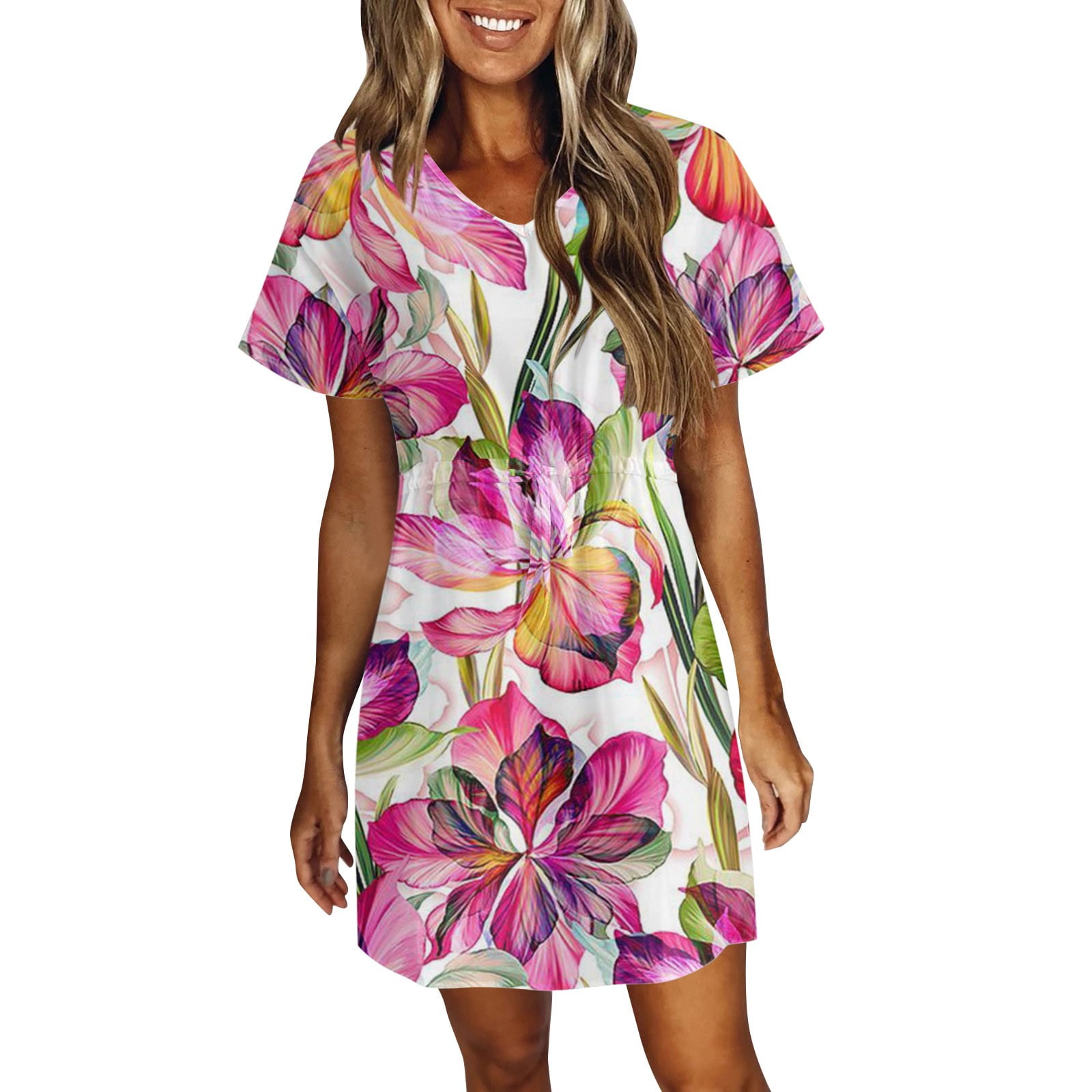 2DXuixsh Short Summer Dress Women Casual Swim Cover Up V Neck Summer