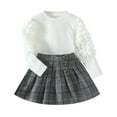 thumbnail image 1 of Jdefeg Size 7/8 Girls Clothes Toddler Kids Baby Girls Puff Sleeve Long Sleeve T Shirt Tops Button Woolen Plaid Skirts 2Pcs Princess Outfits Clothes Set Blanket and Headband Set Cotton Grey 130, 1 of 9