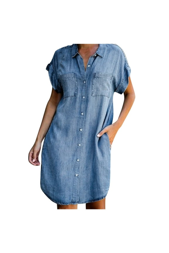 Cotton Knit Dress Short Women's Slim Fashion Sleeve Denim 2021 Dress Summer Midi Women's Casual Dress Casual Maxi Dresses for Women Plus Size Polyester Blue Xl