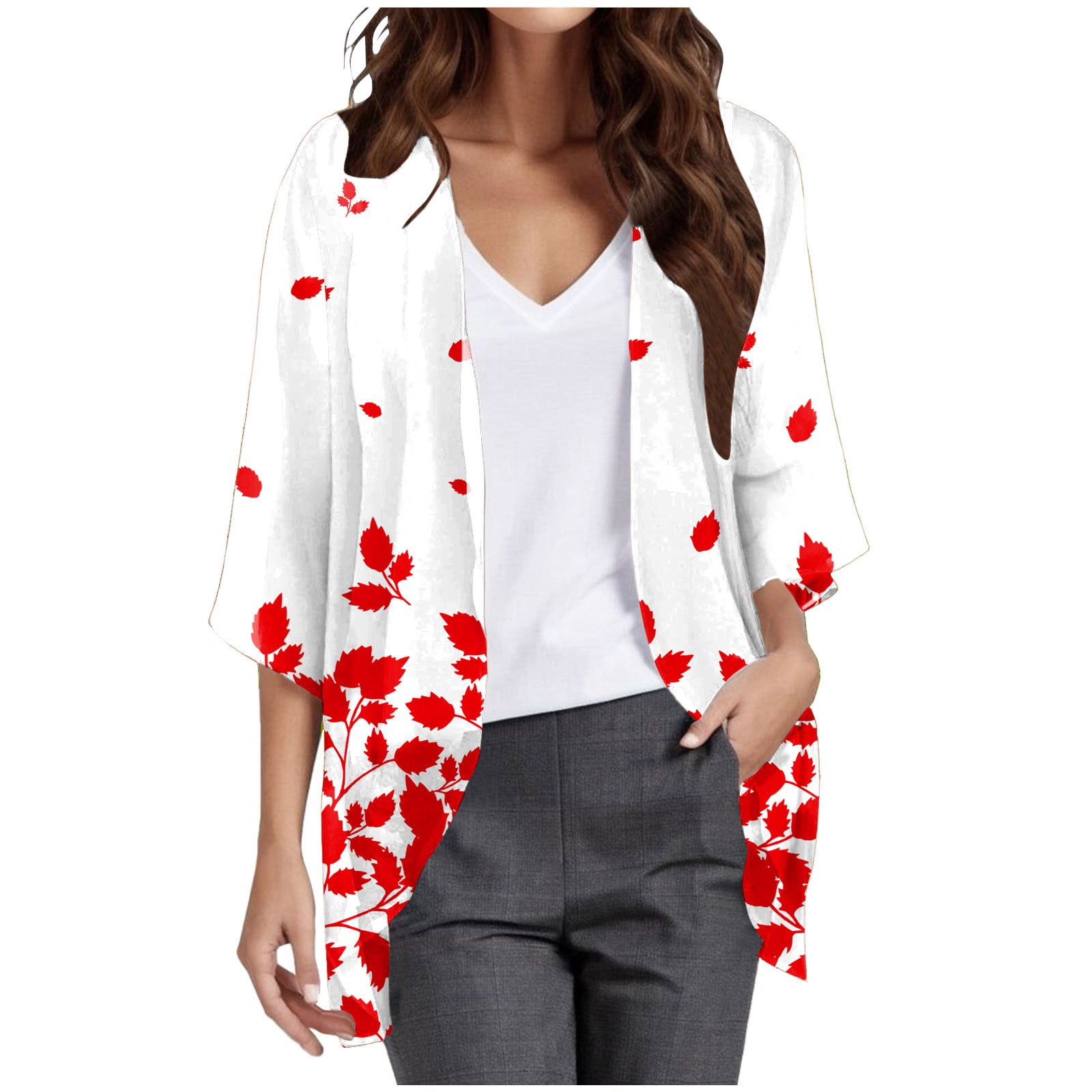 Antigua And Barbuda Flag Women's Puff Sleeve Kimono Cardigan - Chiffon Cover Up, White Large - View #12