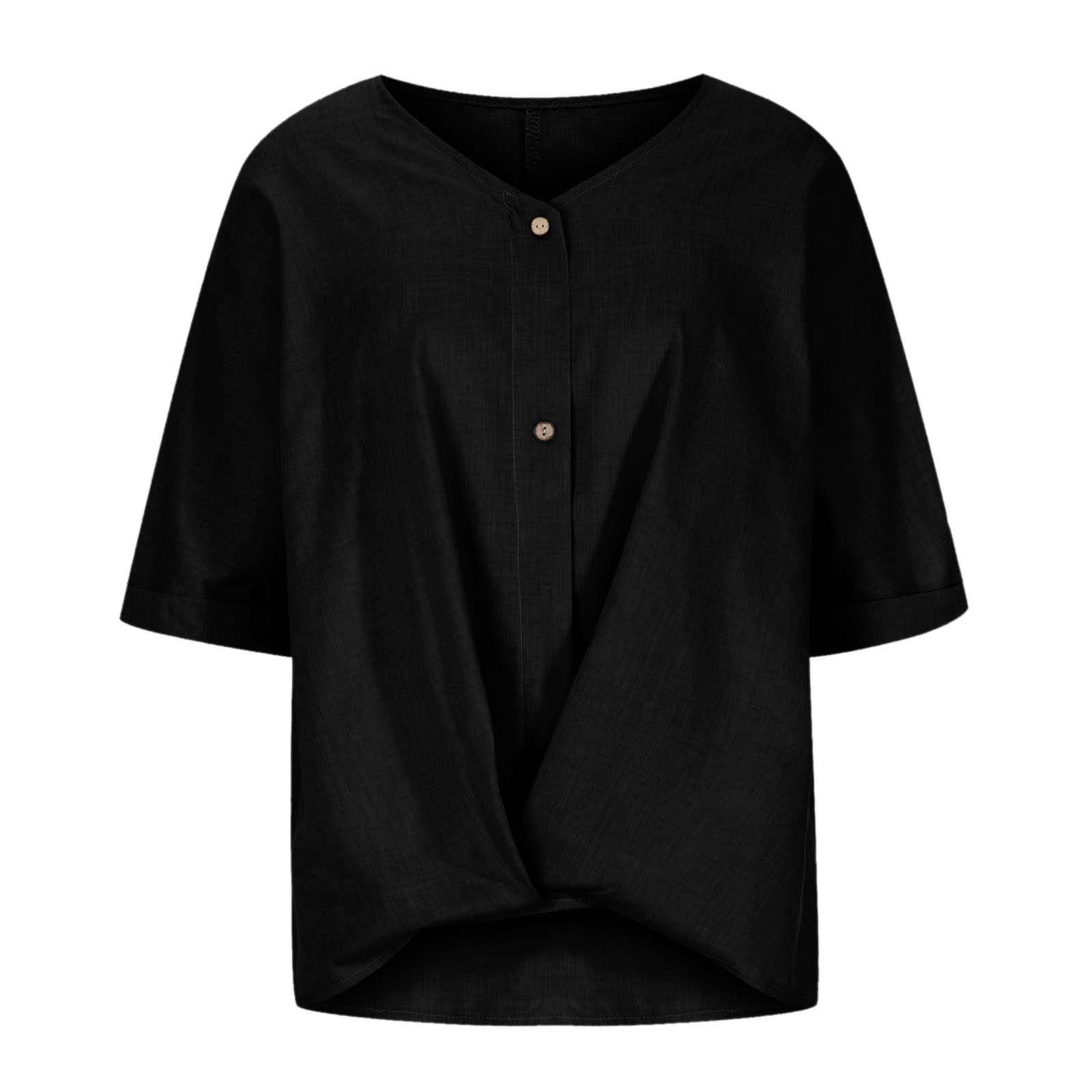 2DXuixsh T Shirts for Women Fashion Women's Cotton Linen T Shirt Button