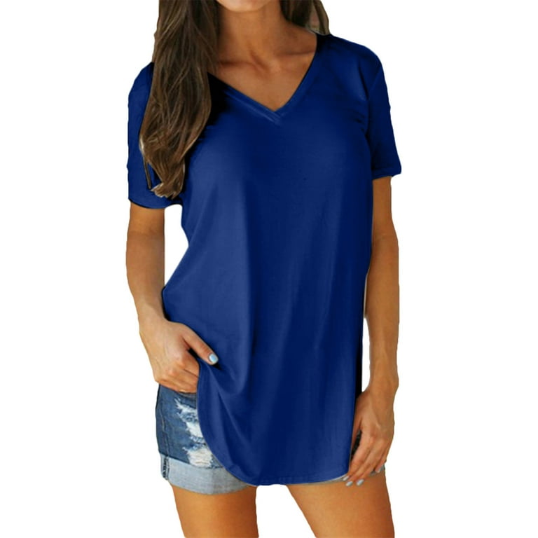 2DXuixsh T Shirts for Women Tall Womens Shirts Women Short Sleeve V Neck  Top T Shirt Irregular Hem Solid Color T Shirt Top Satin for Women Tops  Polyester Blue Xxxxl 
