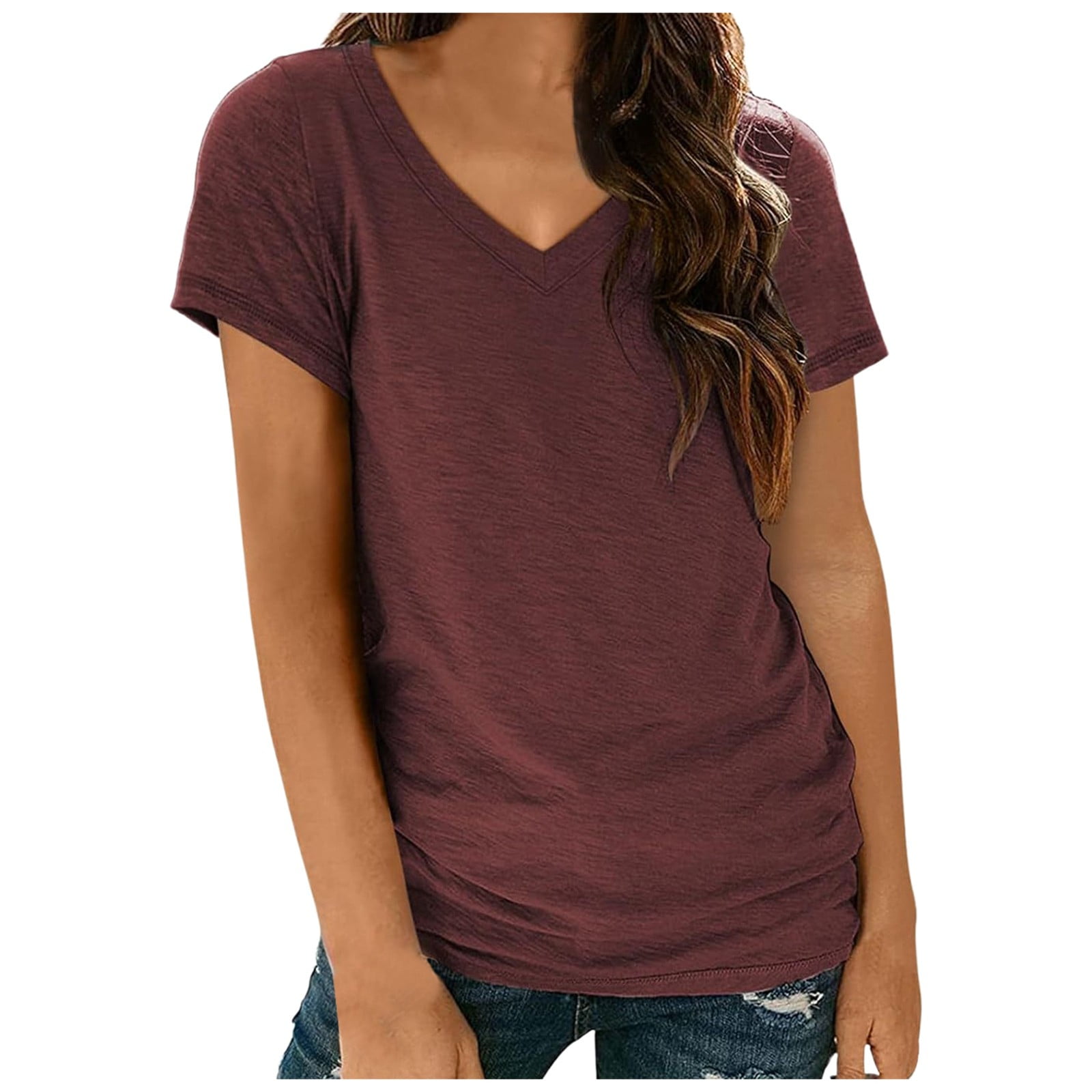 2DXuixsh T Shirts for Women Relaxed Fit Women's Solid Color V Neck