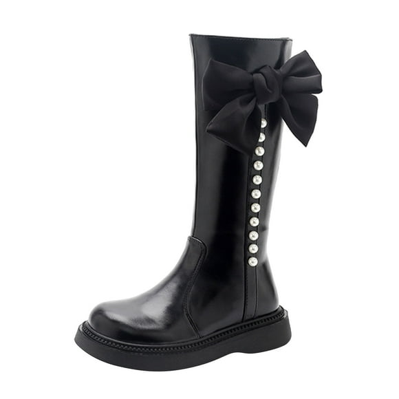 2DXuixsh Tall Fashion Boots Children Shoes Long Boots High Boots Autumn And Winter New Girl Soft Bottom Leather Boots Girls Knee High Boots Size 1 Pu Black 28