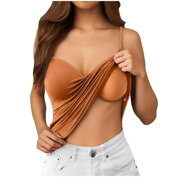 2DXuixsh Tank Tops for Women Shelf Bra Camisole Tops Adjustable Spaghetti Strap Tank Cotton Undershirts Basic Solid Color Camisole Top Built in Bra Camisole Top Orange Size M