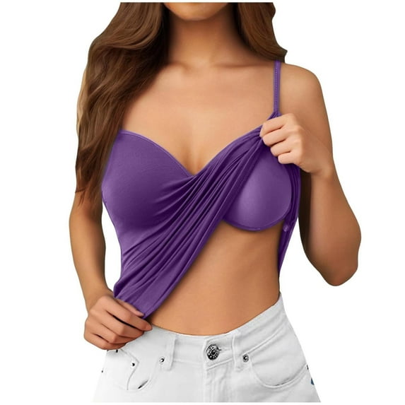 2DXuixsh Tank Tops for Women Shelf Bra Camisole Tops Adjustable Spaghetti Strap Tank Cotton Undershirts Basic Solid Color Camisole Top Built in Bra Camisole Top Purple Size Xl