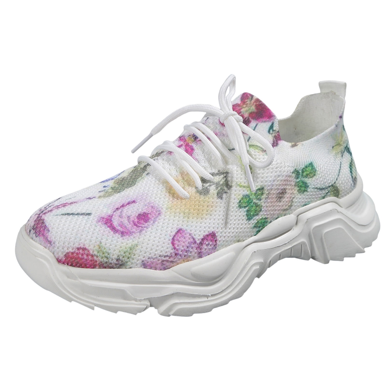 2DXuixsh Tennis Shoes Womens Ladies Fashion Breathable Mesh Floral Print Lace up Thick Sole Sports Shoes Casual Lightweight Tennis Shoes Purple Size 41