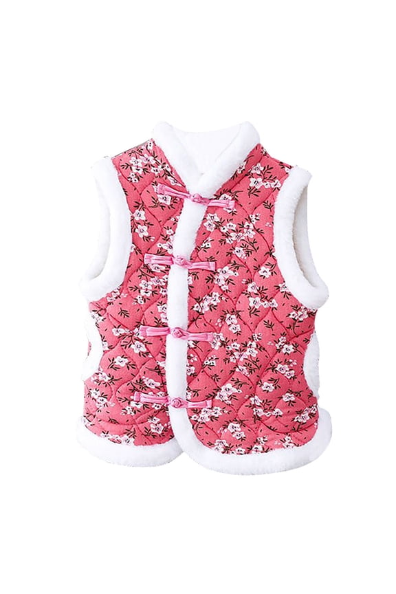 Toddler Jackets for Girls Baby Girl Boy Coat Quilted Chinese Year Kids Floral Vest Jacket Outfits Traditional Tang Outerwear Pink Size 100