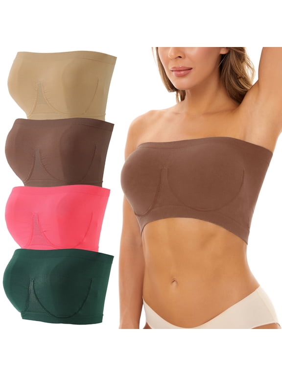 Tub Bra 4 Pieces Sports Bras for Women Plus Size Strapless Bra Bandeau Padded Top Stretchy Yoga Fitness Bra Tube Top Ruched Strapless Spandex Multicolor Xxl