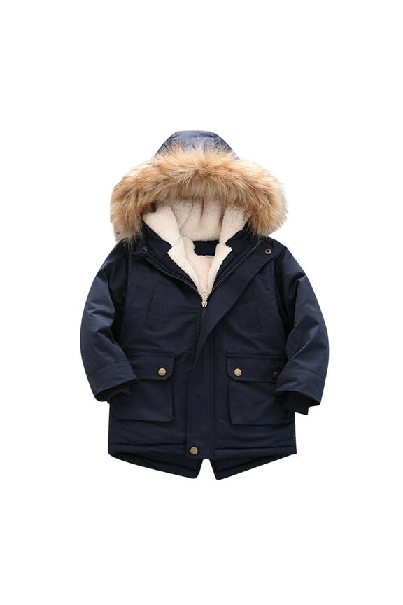 Winter Coats for Boys Size 10/12 Kids Boy's Coats Quilted Pu-Ffer Lined Jacket Thick Winter Coats Hooded Winter Water-Proof Par-Ka Outerwear Kid Coat Boy Polyester Navy 100