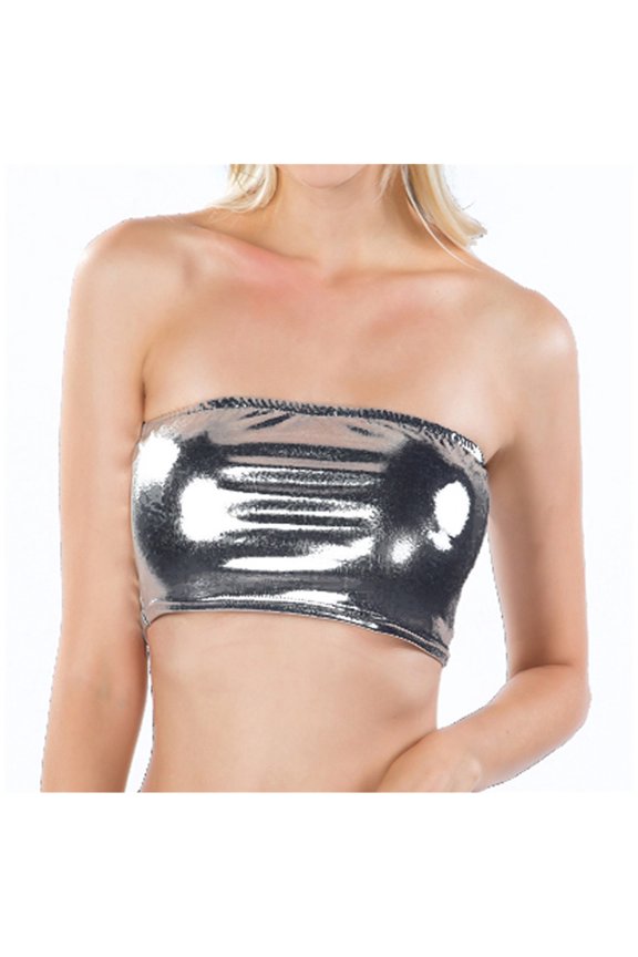 Women Bandeau Bra Sexy Leather Tube Tops Going Out Party Clubwear Strapless Tank Bustier Corset Leather Solid Color Tube Top Shirt Performance Tops Grey Size M