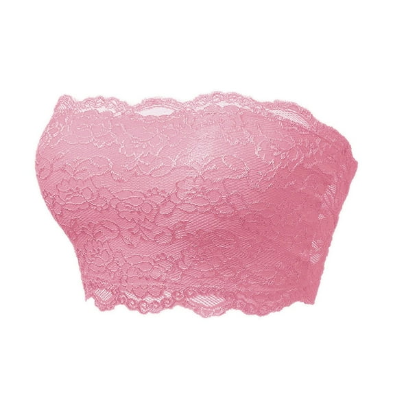 2DXuixsh Women Bandeau Bra Tube Crop Shapewear Tops Strapless Cute Sexy Crop Top Seamless Tube Top Lace Beauty Back Chest Wrapping Underwear Lingerie Pink Size S