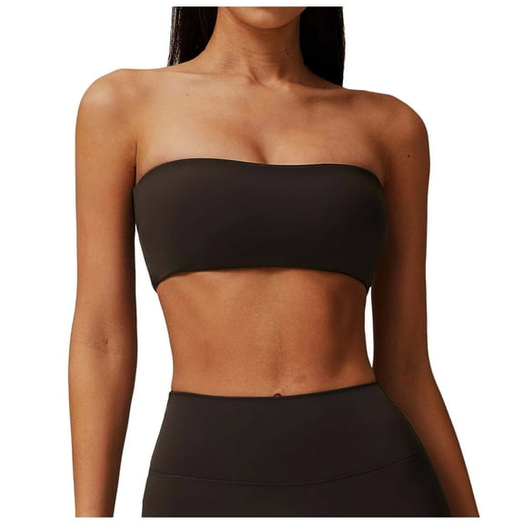 2DXuixsh Women Bandeau Bra Tube Crop Shapewear Tops Strapless Cute Sexy Crop Top Sports Bra Strapless Inner Layer Fitness Tight Yoga Suit Top Coffee Size Xl