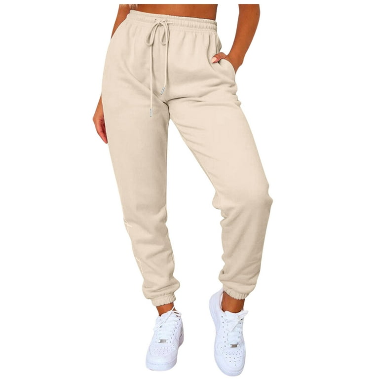 2DXuixsh Women Casual Pants Petite with Pockets Pants Womens Waisted  Sweatpants Comfy Workout High Pants Jean Sweatpants Women Polyester Beige Xl