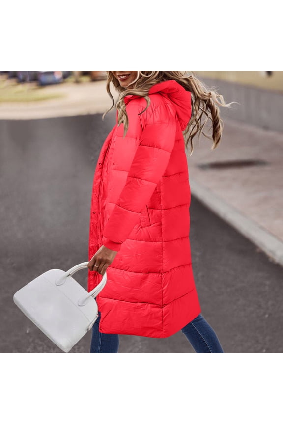 Women Maternity Womens Thickened Jacket Long Winter Coat Hooded Jacket Fishtail Women Winter Coats for Women Winter Jackets for Women Polyester,Spandex Red Xl