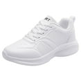 thumbnail image 1 of 2DXuixsh Women Tennis Shoes Women Sports Shoes Simple Pure Color Leather Comfortable Flat Bottom Lightweight Lace up Casual Shoes White Size 37, 1 of 9