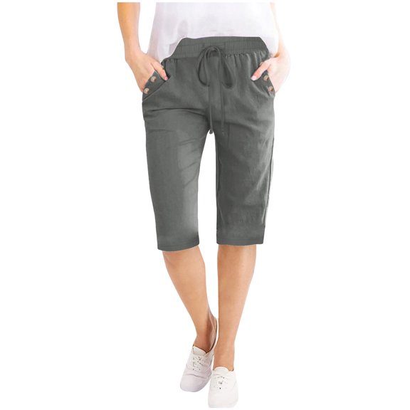 2DXuixsh Women's Joggers Pants Women Mid Pants Wide Leg Casual Pants With Pockets Lightweight High Waisted Adjustable Tie Knot Loose Trousers Dark Gray Size S