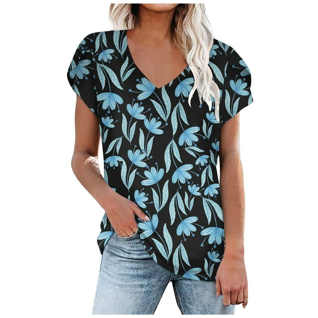 2DXuixsh Women's Tops Classic-Fit Women Causal V Neck Printing Top ...