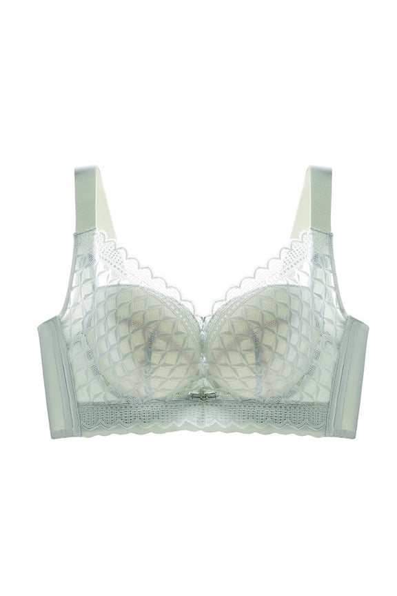 Women's Wireless Bras Ladies Underwear Soft Underwire Ultra Thin Gathering Adjustable Sagging Bra Large Size Bra Underwear Polyester Green 38C